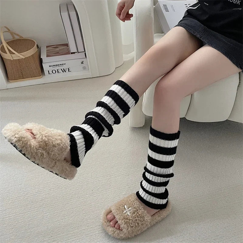 Black And White Striped Leg Warmers - black and white / One Size