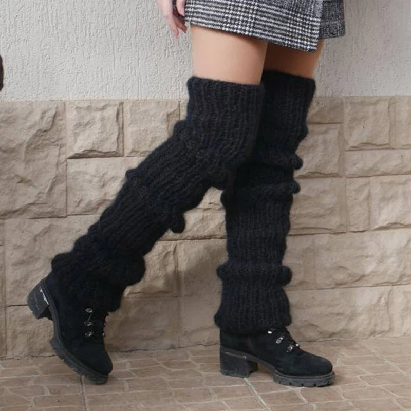 Black Chunky Leg Warmers - Black / One Size