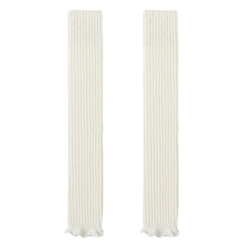 Cotton Knit Leg Warmers - White / One Size