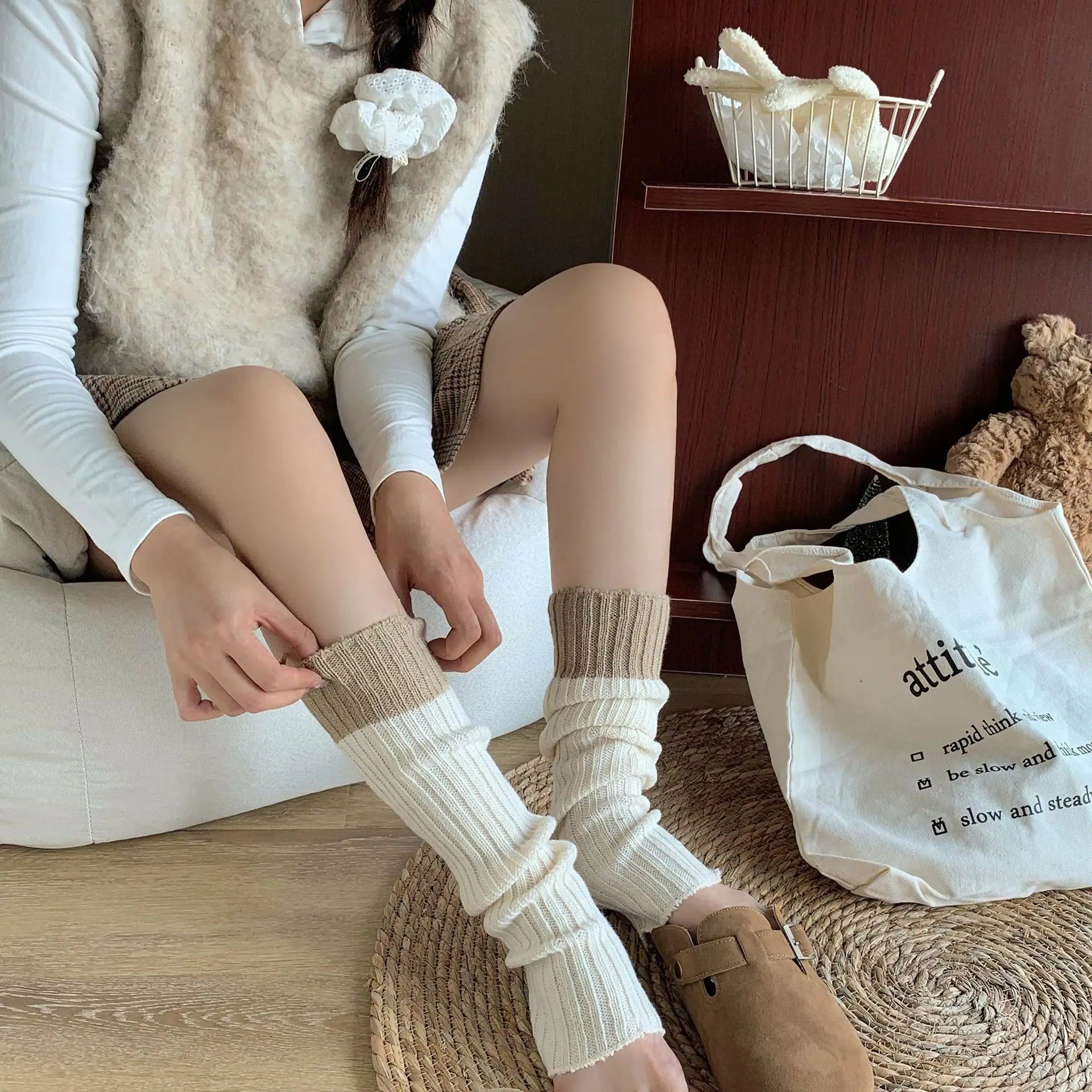 Harajuku Leg Warmers - Beige / One Size