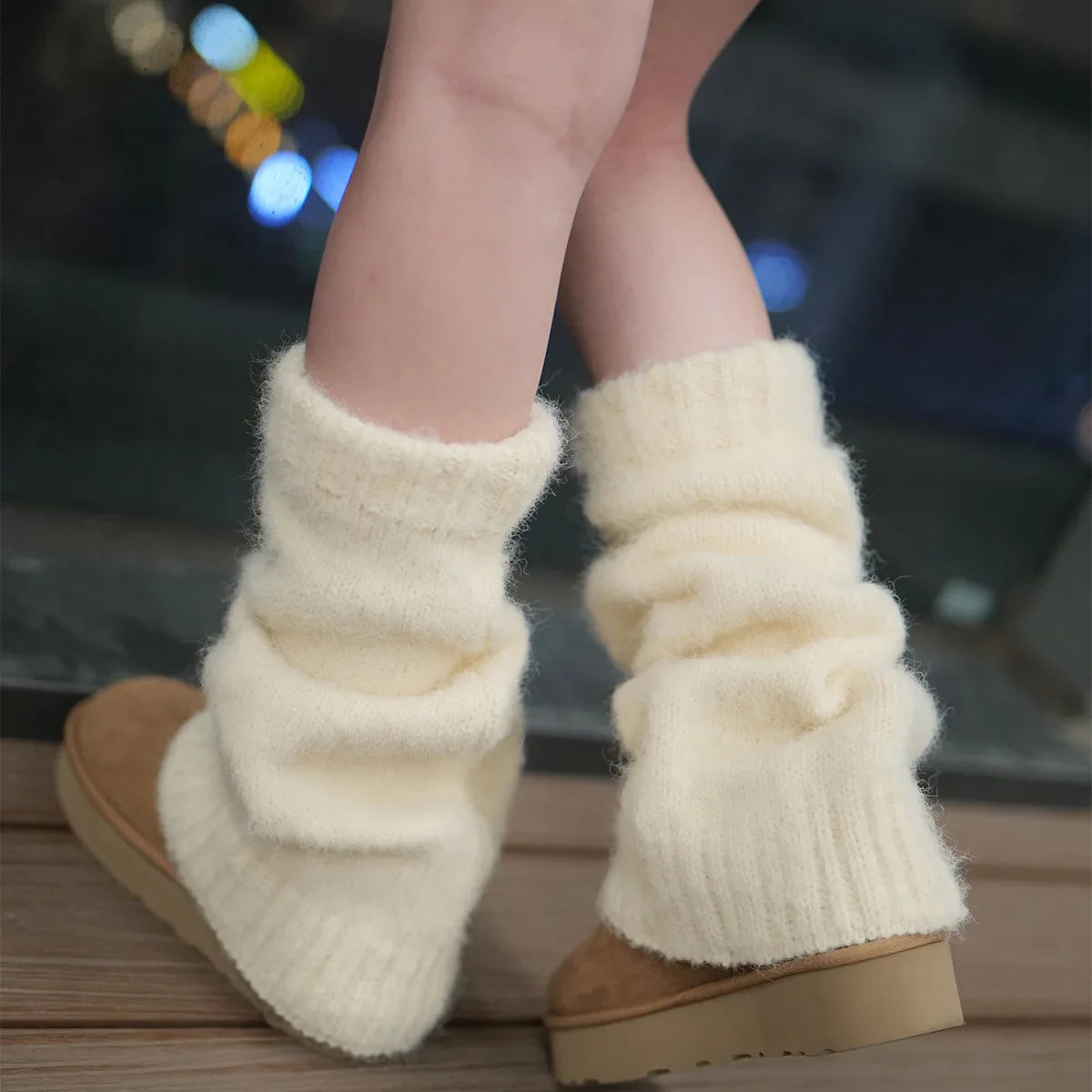 Pure Cashmere Leg Warmers - beige / one size