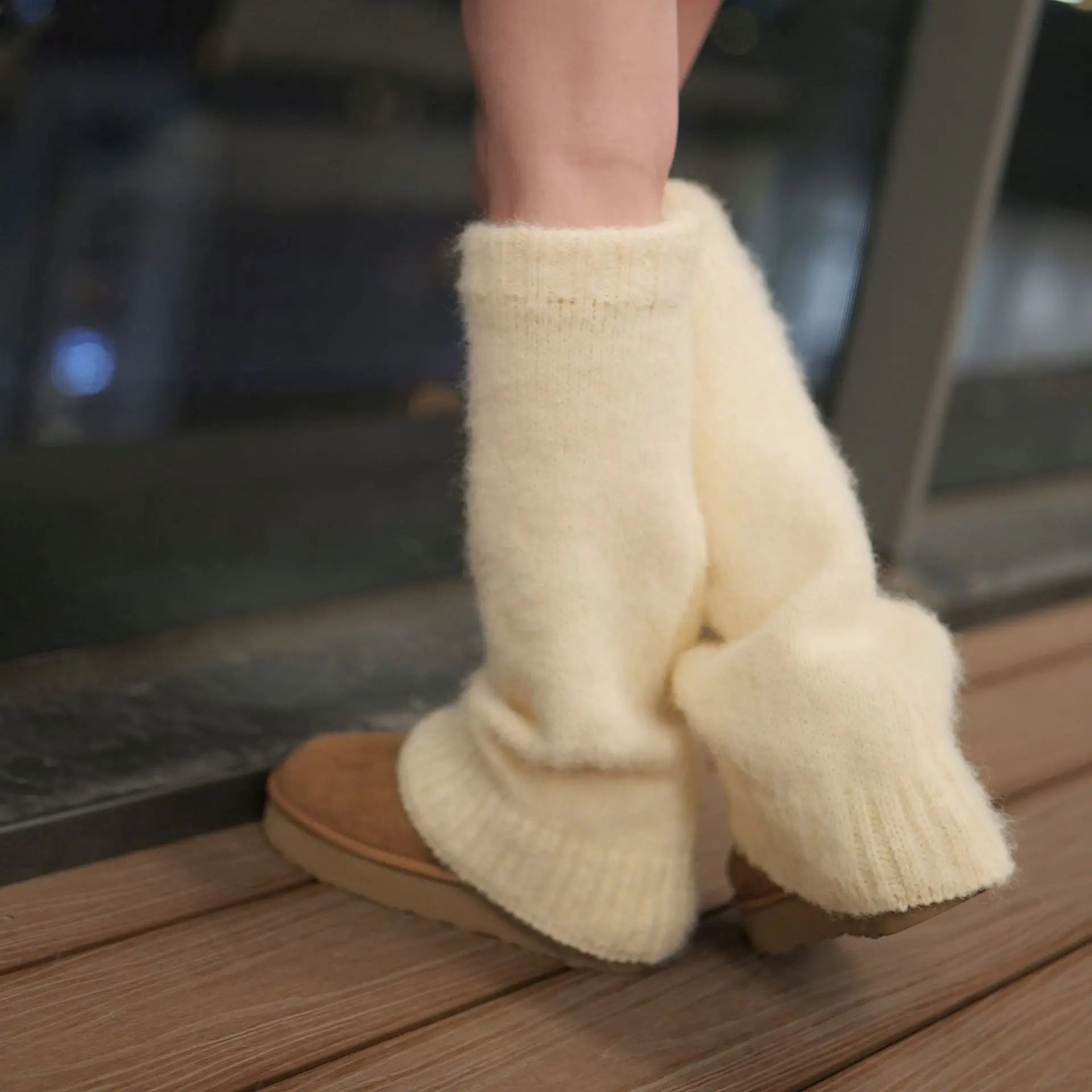 Pure Cashmere Leg Warmers - beige / one size