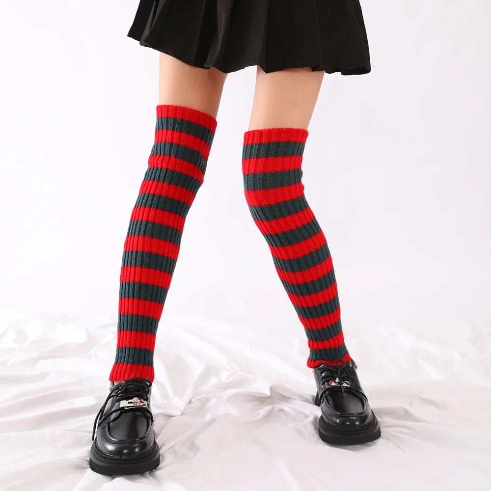 Red And Black Striped Leg Warmers - 50CM RED BLACK / ONE SIZE