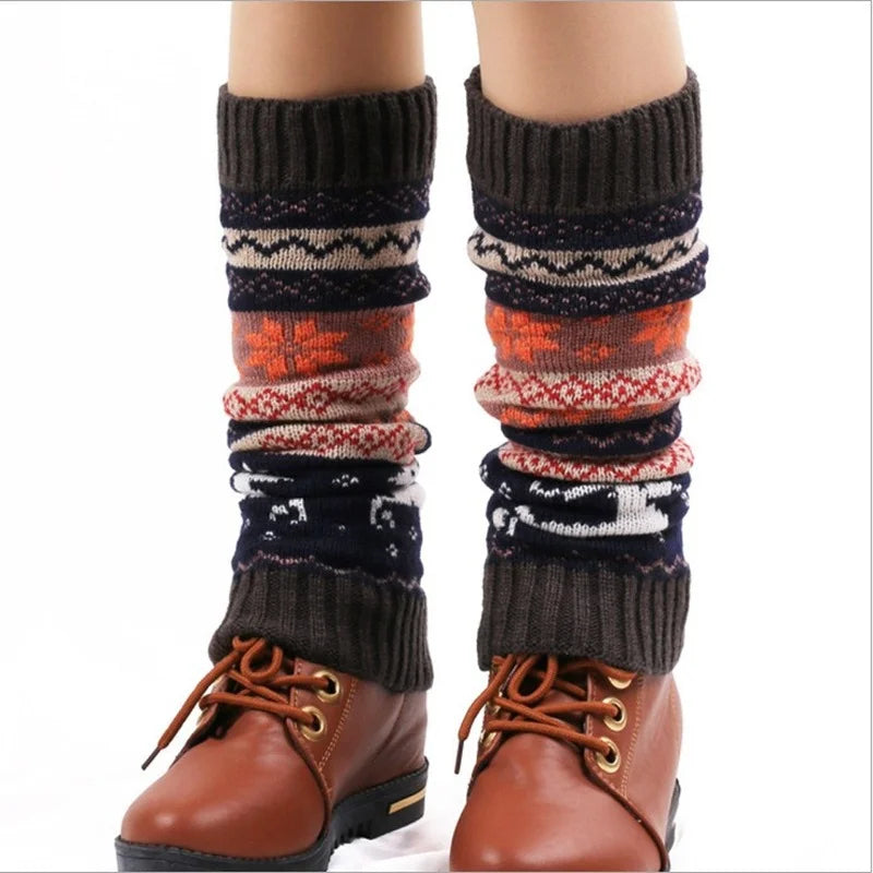 Striped Christmas Leg Warmers - Gray / One Size