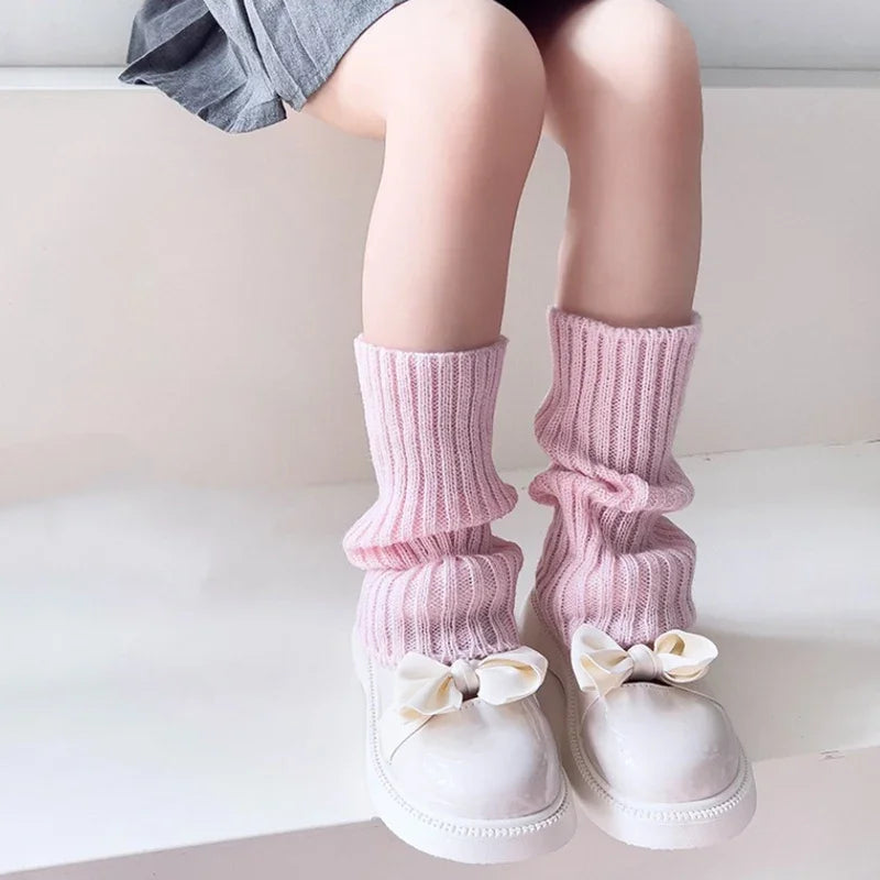 Sweet Girls Candy Color Korean Kids Leg Warmers Knitted Foot Cover Children Solid Autumn Winter Elastic Versatile