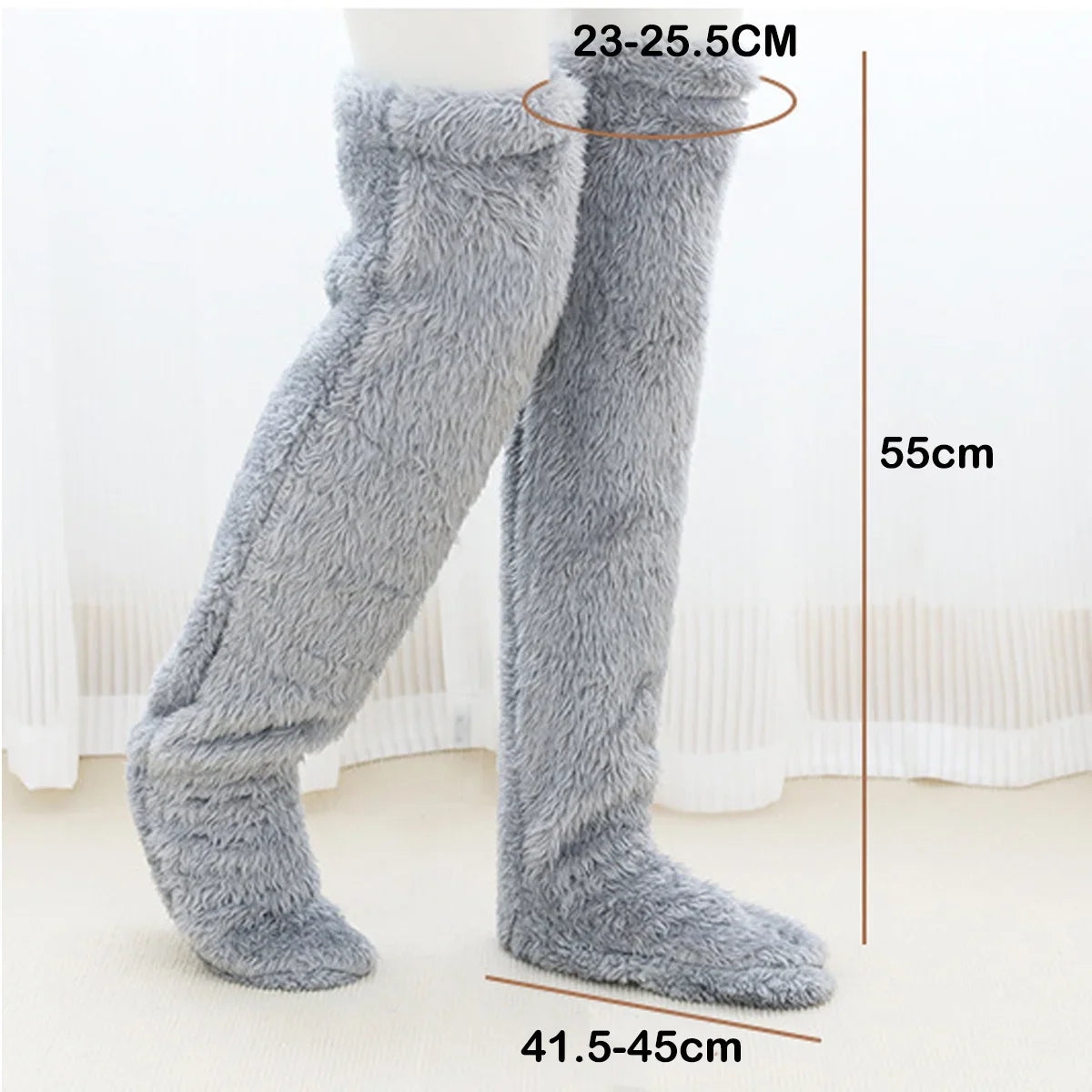 Thigh High Fluffy Leg Warmers - Light Grey / One Size